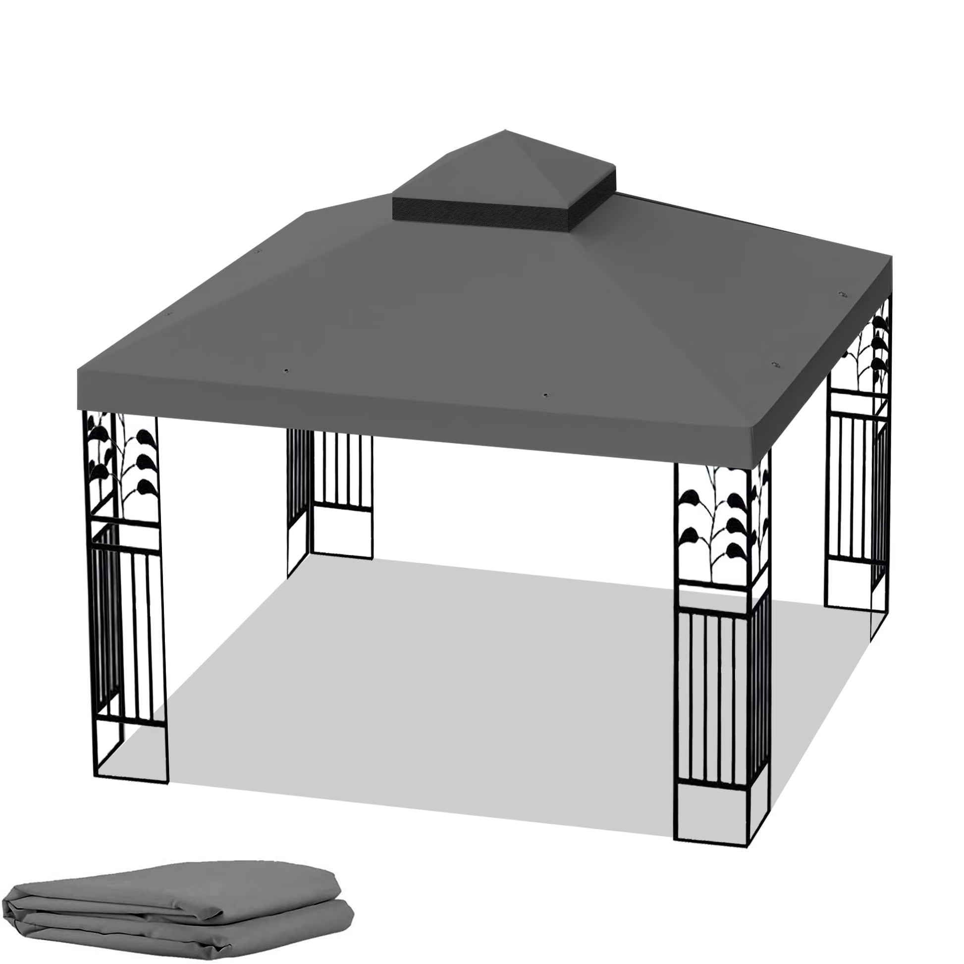 Ataucjin Outdoor Patio Gazebo Replacement Canopy With Air Vent For 2 Tier Outdoor Patio Garden Tent Frames 10x10 Ft (Frame Not Include)