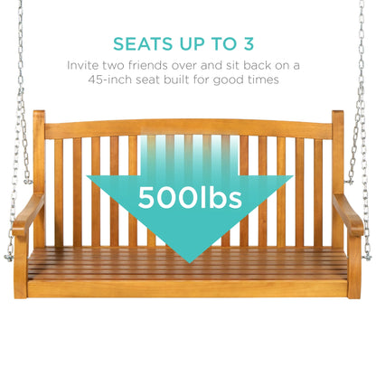 Best Choice Products 48in Wood Porch Swing Outdoor Patio Hanging Bench Chair w/Mounting Chains, 500lb Capacity - White