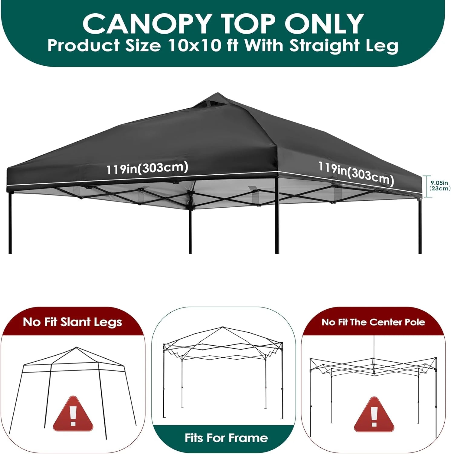 10x10ft Canopy Replacement Top Pop Up Tent Cover Roof with Air Vent, Waterproof for Outdoor Garden Patio Pavilion Sun Shade(Top Only) Black