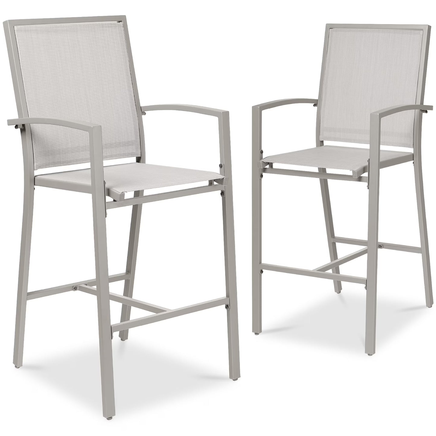 Best Choice Products Outdoor Barstools Set of 2, Bar Height Patio Chairs w/All-Weather Mesh - Black/Black
