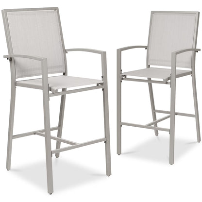 Best Choice Products Outdoor Barstools Set of 2, Bar Height Patio Chairs w/All-Weather Mesh - Black/Black