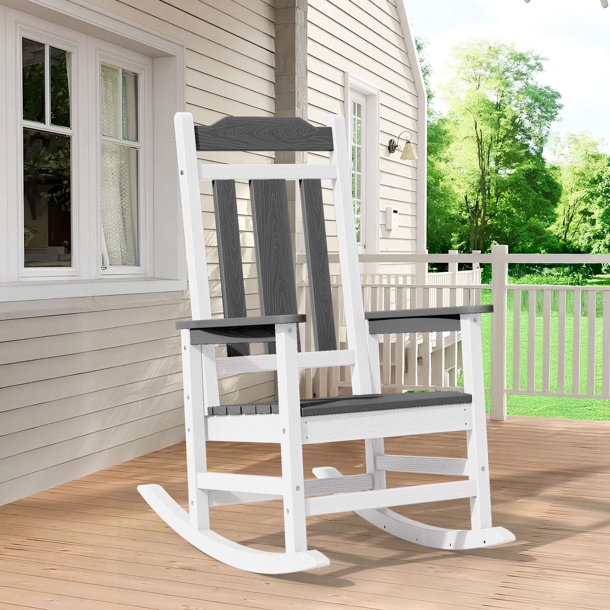 SERWALL Outdoor Rocking ChairHDPE Patio Rocking Chair, Heavy Duty Front Porch Rocker, Blue