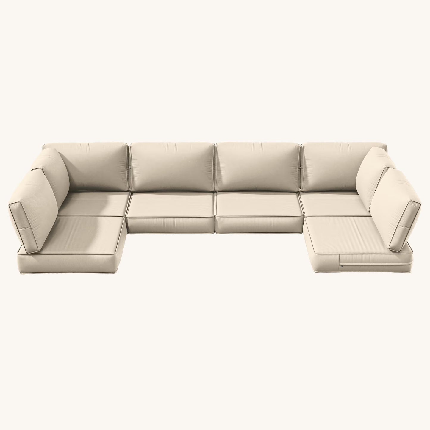 Snubbull 6-Seat Sectional Outdoor Patio Replacement Cushions Set, 25.5" x 25.5", 5" Foam High-Density, 14-Piece Water-Resistant Outdoor Cushion for Patio Conversation Sets, Liner& Cover, Sand