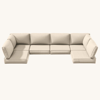 Snubbull 6-Seat Sectional Outdoor Patio Replacement Cushions Set, 25.5" x 25.5", 5" Foam High-Density, 14-Piece Water-Resistant Outdoor Cushion for Patio Conversation Sets, Liner& Cover, Sand