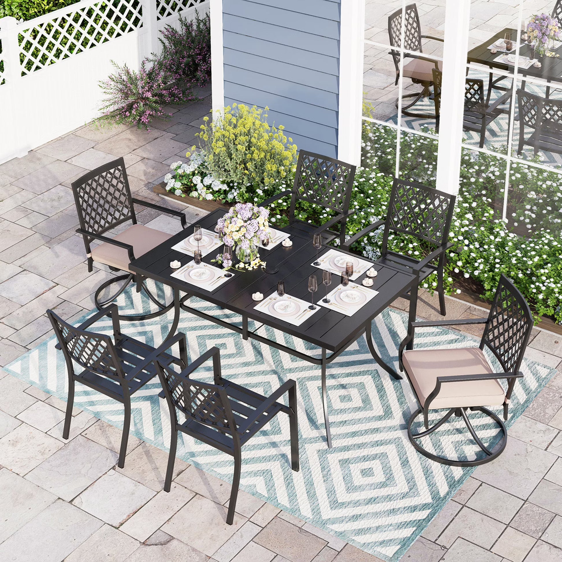 Sophia & William 7 Pieces Metal Patio Dining Set Outdoor Furniture Set with Umbrella Hole