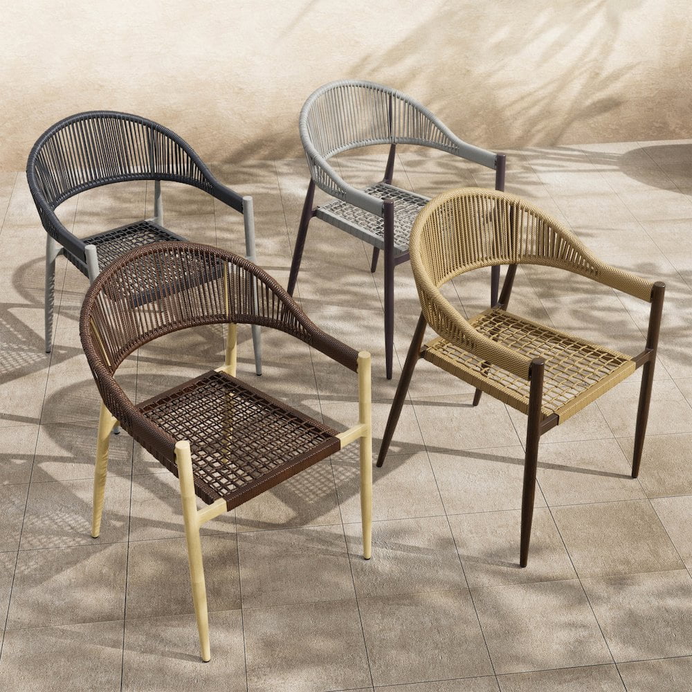 Furniture of America Clark Aluminum Patio Dining Chair in Natural (Set of 2)