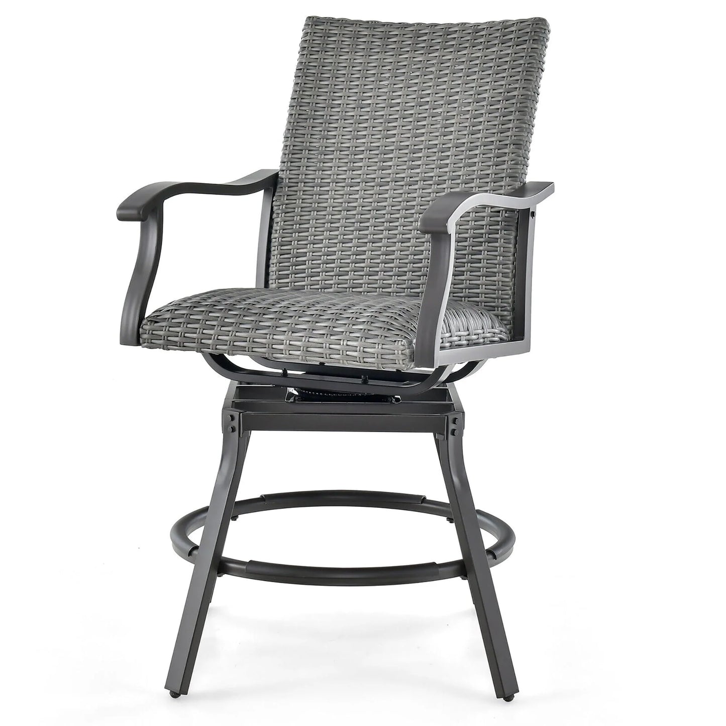 Gymax 2PCS Patio Wicker Aluminum 360° Swivel Bar Height Chairs W/4D Air Fiber Balcony