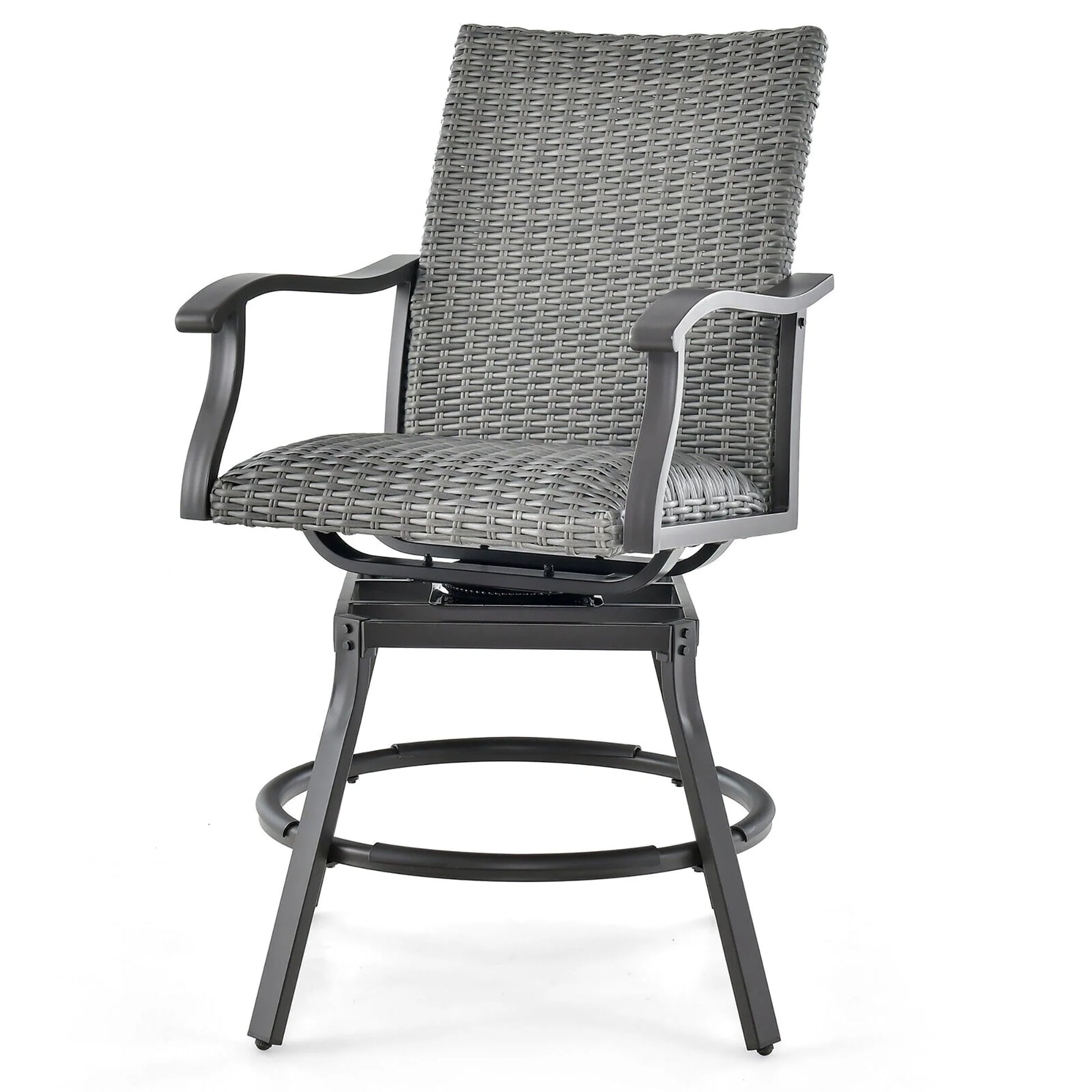 Gymax 2PCS Patio Wicker Aluminum 360° Swivel Bar Height Chairs W/4D Air Fiber Balcony