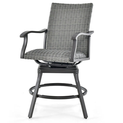 Gymax 2PCS Patio Wicker Aluminum 360° Swivel Bar Height Chairs W/4D Air Fiber Balcony