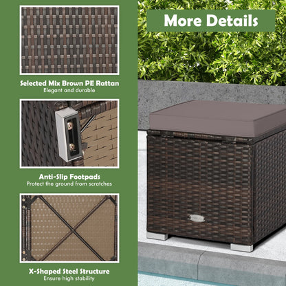 Gymax 2PCS Outdoor Patio Ottomans Hand-Woven PE Wicker Footstools w/Removable Cushions Grey