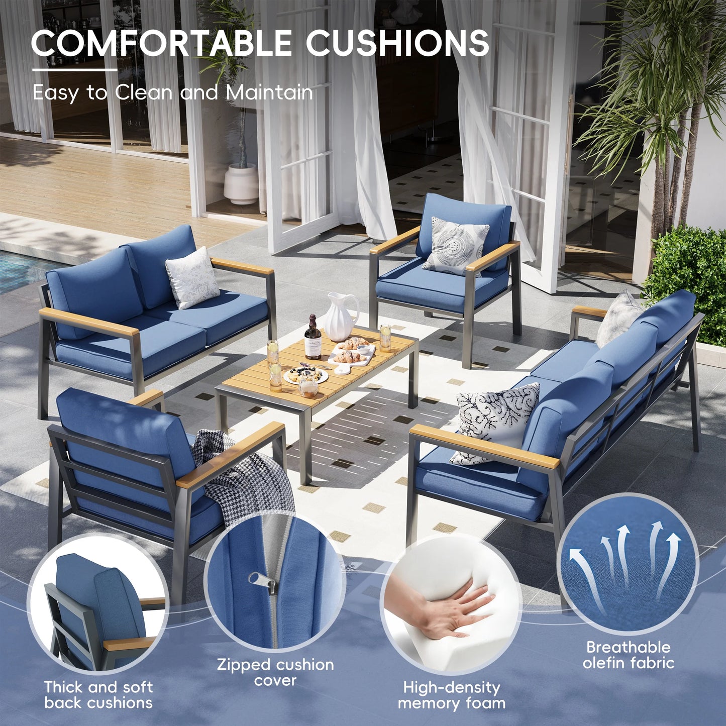 Poteban Aluminum Patio Furniture Sofa,All-Weather Metal Outdoor Sofa,Modern Couch with Waterproof Covers,Gray(Two Armchair)