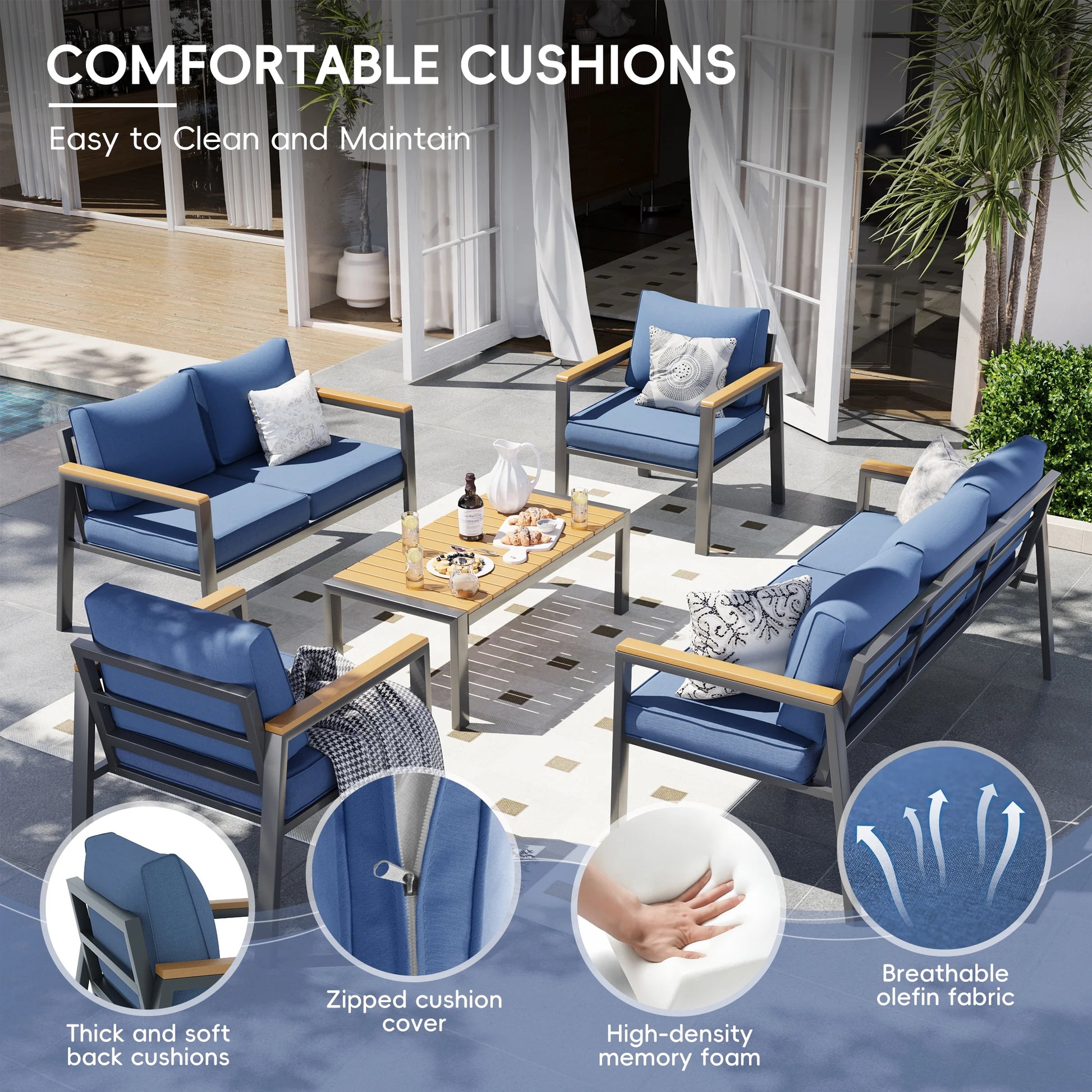 Poteban Aluminum Patio Furniture Sofa,All-Weather Metal Outdoor Sofa,Modern Couch with Waterproof Covers,Gray(Two Armchair)
