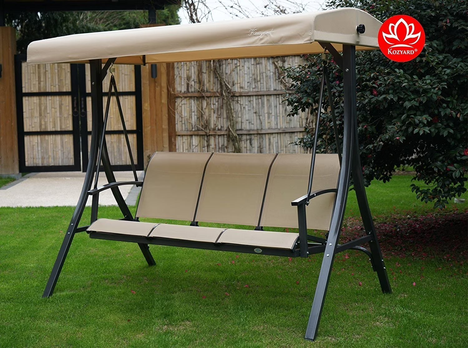 Kozyard Brenda Patio Swing with Coated Steel Frame (Beige, 3 Seat)
