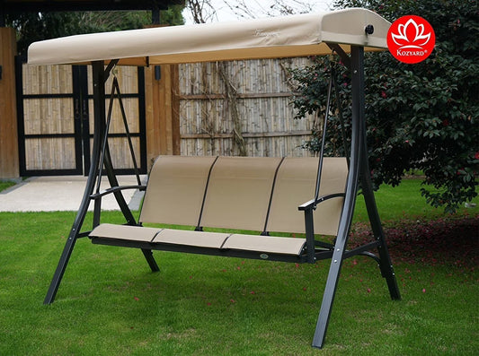 Kozyard Brenda Patio Swing with Coated Steel Frame (Beige, 3 Seat)