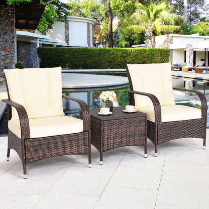 Topbuy 3 Pieces Outdoor Patio Rattan Conversation Set Garden Lawn Wicker Sofas