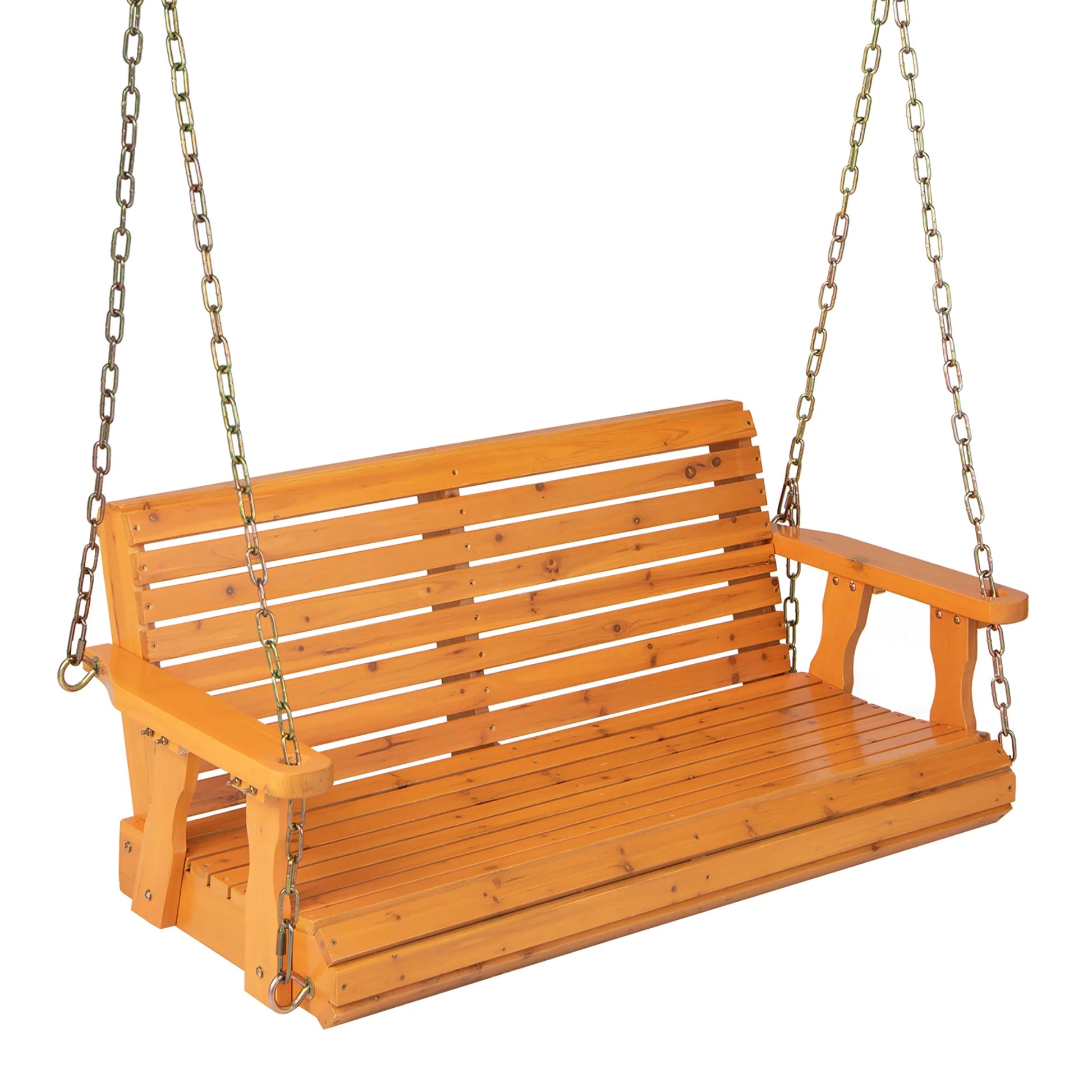 Costway Porch Swing Wood Outdoor Patio Hanging Bench Chair for Garden Backyard orange