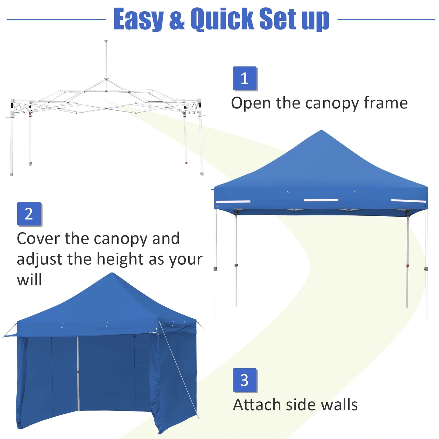 Patiojoy 10x10ft Pop up Tent, 4 Height Adjustment Folding Camping Tent with Awning Blue