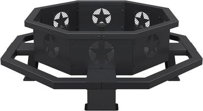 45 inch Extra Large Fire Pit, Outdoor Wood Burning Fire Pit for Outside Octagonal Heavy Duty Firepit for Camping, Backyard, Patio, Black