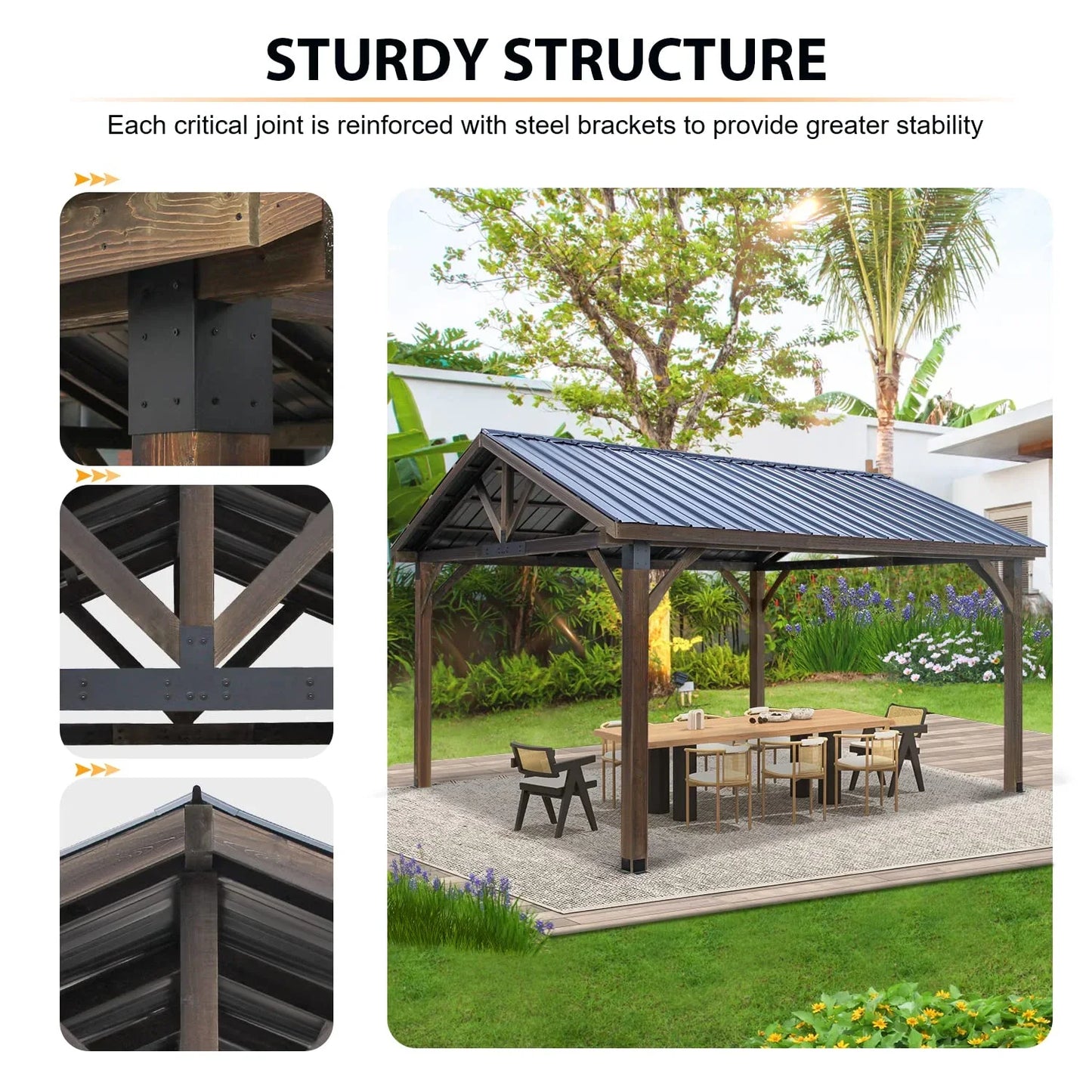AECOJOY Wooden Gazebo 14.5x11ft for Outdoor BBQ Grill and Relaxation, Sturdy Brown Permanent Pavilion for Patios, Gardens, and Lawns