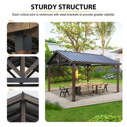 AECOJOY Wooden Gazebo 14.5x11ft for Outdoor BBQ Grill and Relaxation, Sturdy Brown Permanent Pavilion for Patios, Gardens, and Lawns