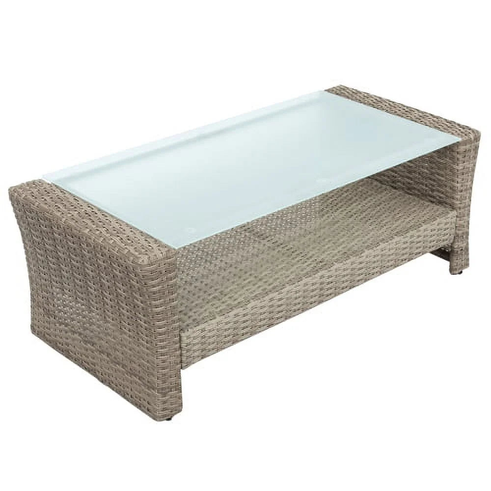 Harper & Bright Designs 4 Pieces Patio Wicker Chair with Ottoman and Coffee Table, Outdoor Rattan Loveseat Sectional Sofa Furniture Set for Garden, Beige Cushions
