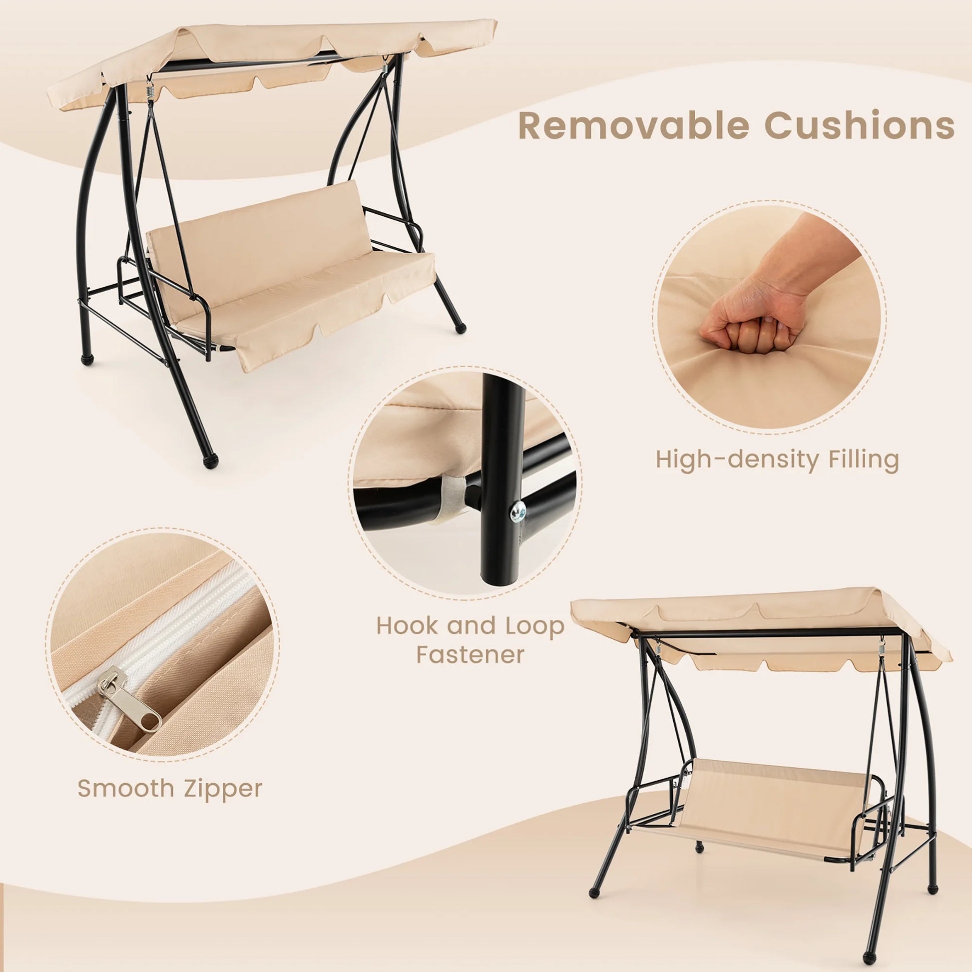 Gymax Outdoor Swing Chair Glider Patio Hammock Converting Flatbed w/Adjustable Canopy