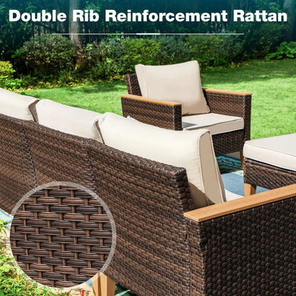 Sophia & William 7 Piece Outdoor Wicker Patio Conversation Sofa Set Outdoor Sectionals
