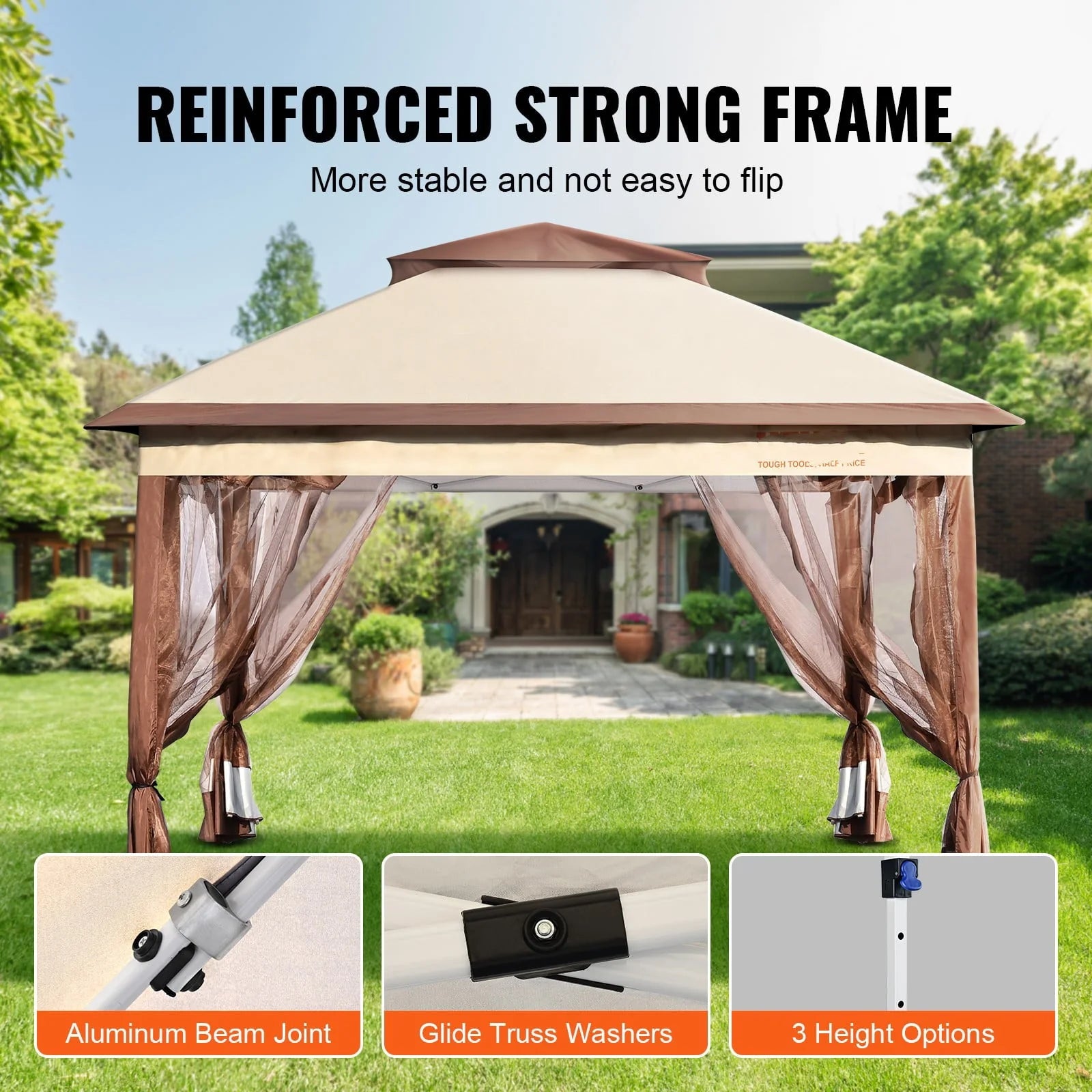 BENTISM Patio Gazebo, 11 x 11 FT Pop up Gazebo Tent for 8-10 Person, with Mosquito Netting, Metal Frame, and PU Coated 250D Oxford Cloth, Outdoor Canopy Shelter