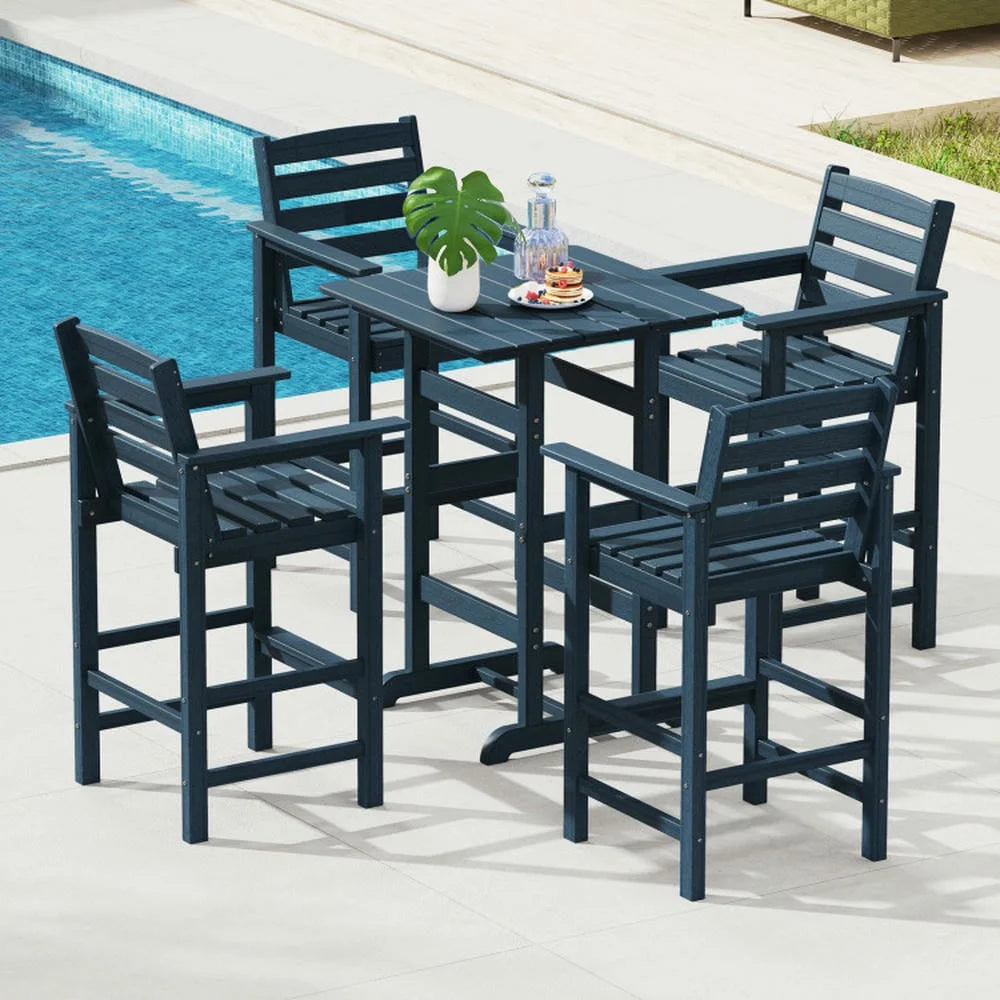 GVN Outdoor Eating Tables,Patio Table,30 Inch Square Bar Table Dining Table with Slatted Tabletop for Poolside-Navy