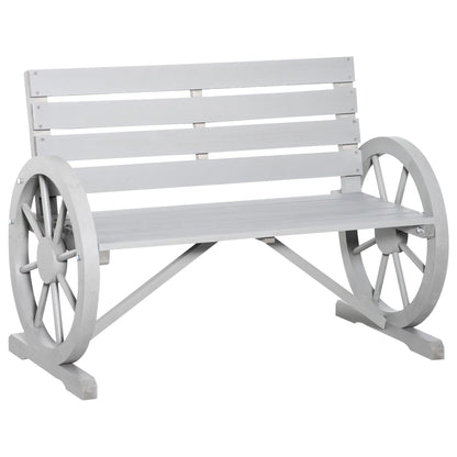 Outsunny Wooden Wagon Wheel Bench Rustic Outdoor Patio Furniture, 2-Person Seat Bench with Backrest Carbonized