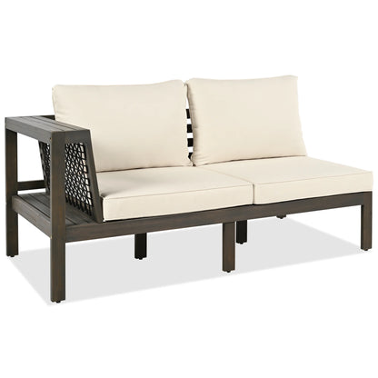 Harper & Bright Designs Patio L-Shaped Conversation Sectional Sofa Set with Coffee Table, Outdoor Acacia Wood Seating Group with Side Table for Backyard Garden, Beige, Grayish Brown
