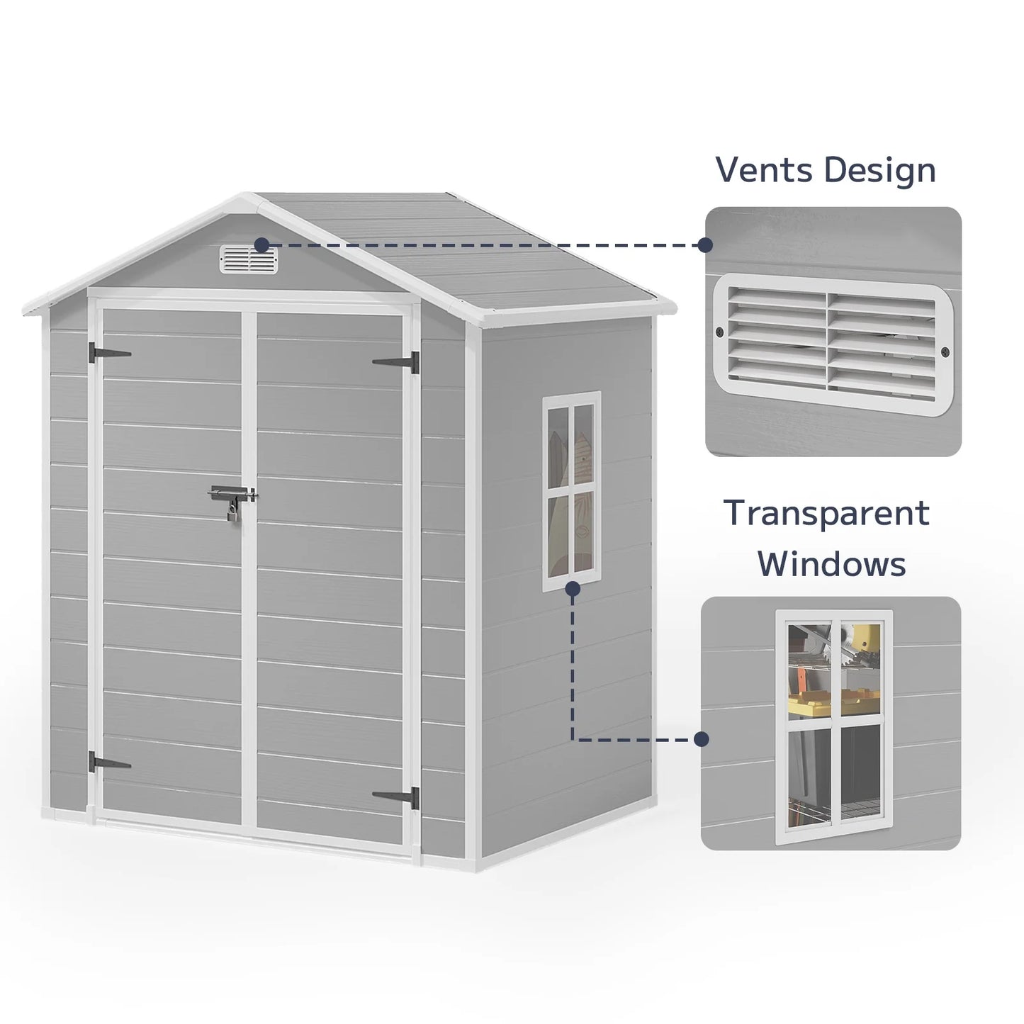 Asofer 6x4 FT Resin Storage Shed, Plastic Outdoor Shed with FloorSide Window, Lockable Door for Backyard, Garden, Patio, Gray