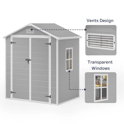 Asofer 6x4 FT Resin Storage Shed, Plastic Outdoor Shed with FloorSide Window, Lockable Door for Backyard, Garden, Patio, Gray