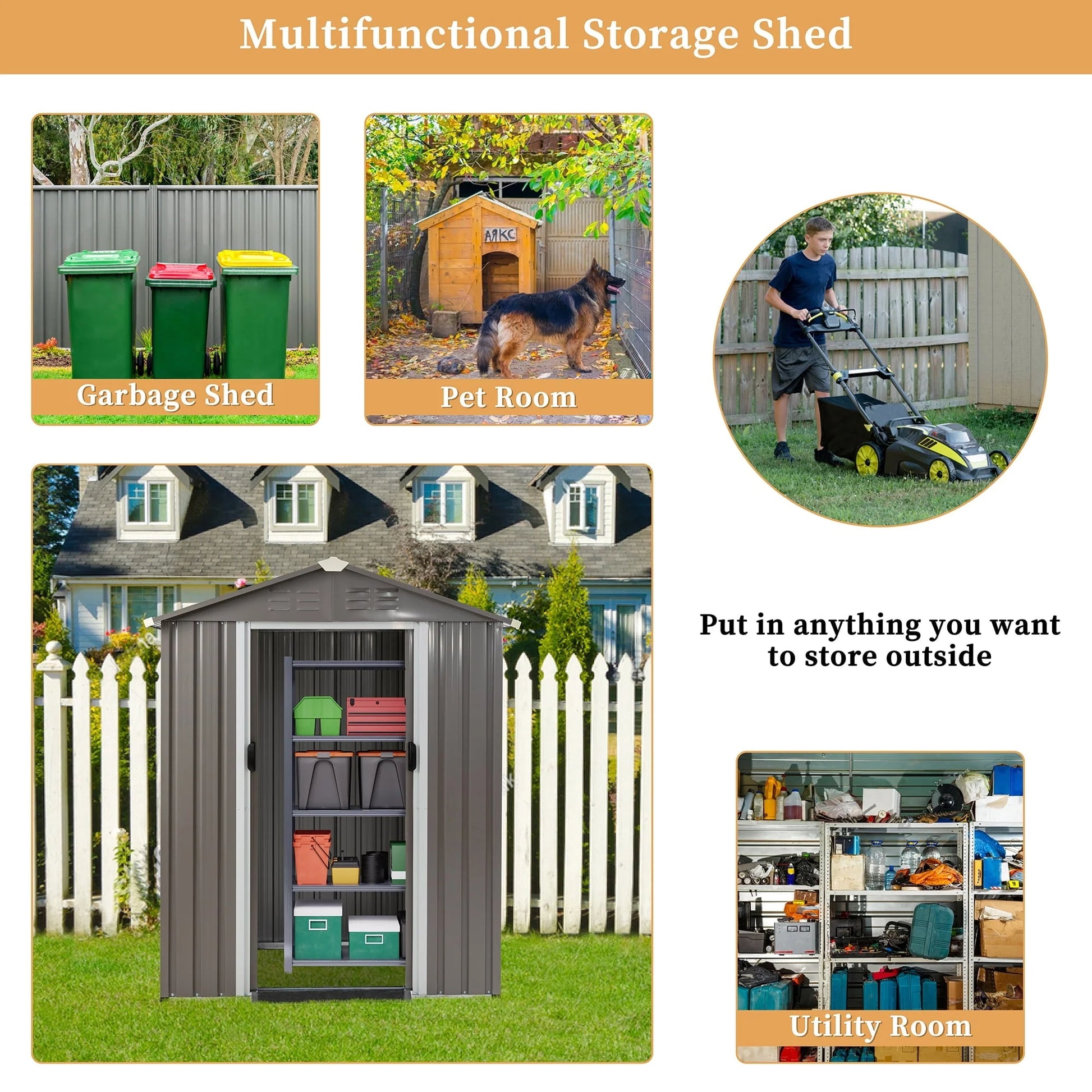 Sobaniilo 5'x 3'x 6' FT Outdoor Storage Metal Shed with Lockable Door, Tools Storage Shed Clearance, Outdoor House for Backyard Patio, Lawn and Garden, Gray