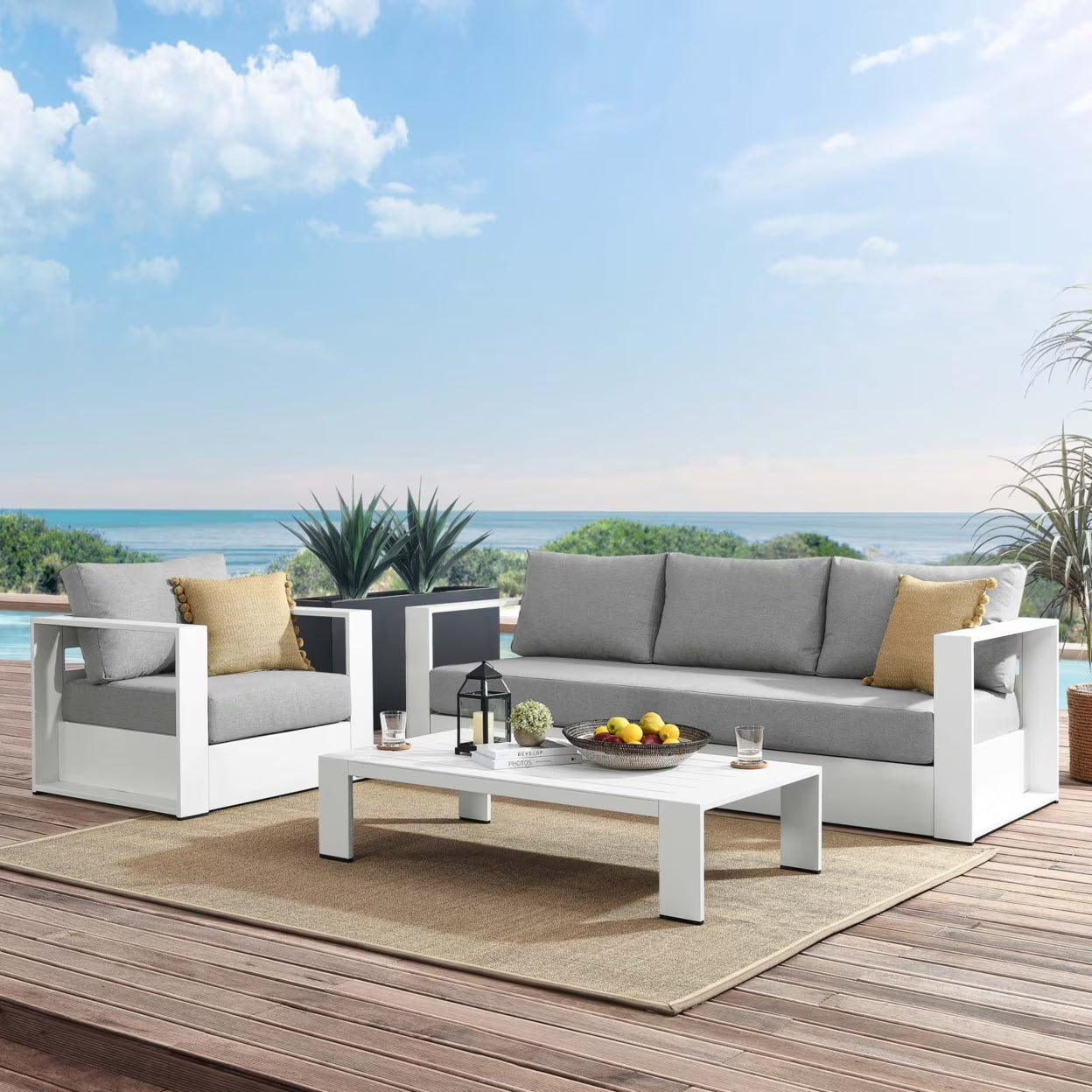 Modway Tahoe 3-Piece Outdoor Patio Powder-Coated Aluminum Set