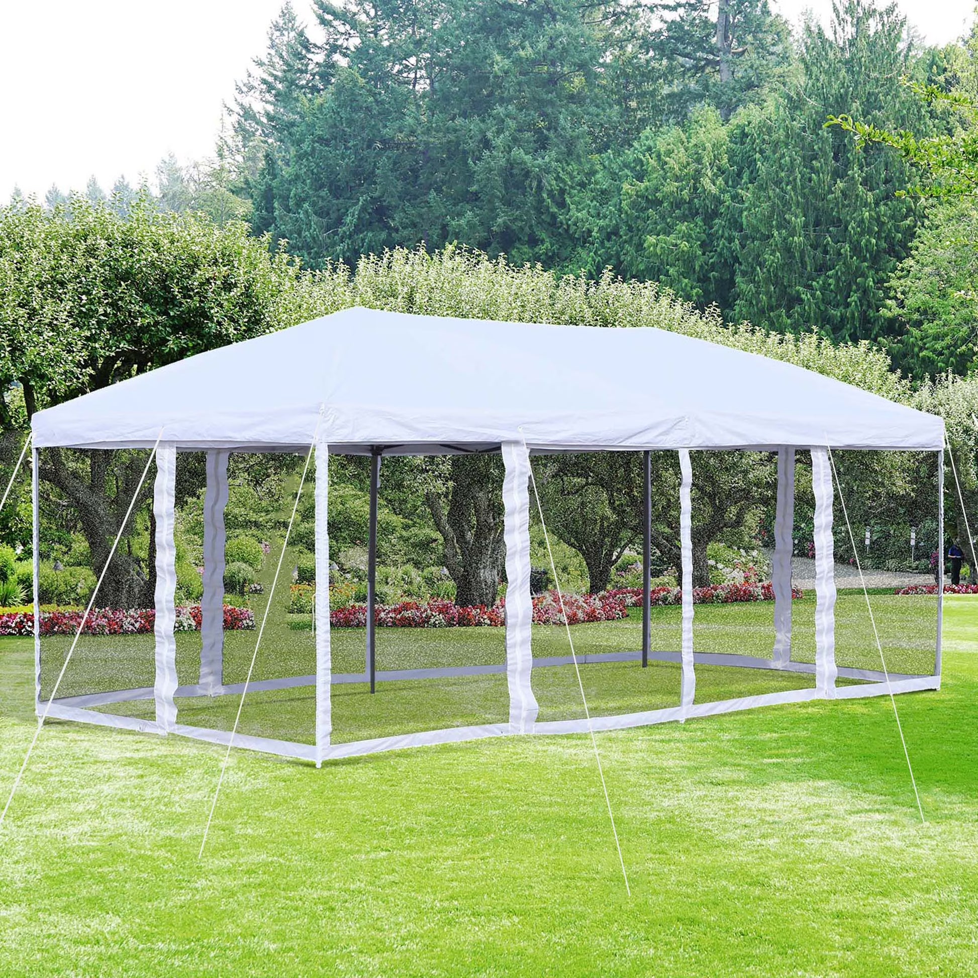 Outsunny 10' x 20' Pop Up Canopy Tent with Netting, Heavy Duty Large Party Tent, Instant Sun Shelter with Carry Bag for Backyard Garden Patio, Beige
