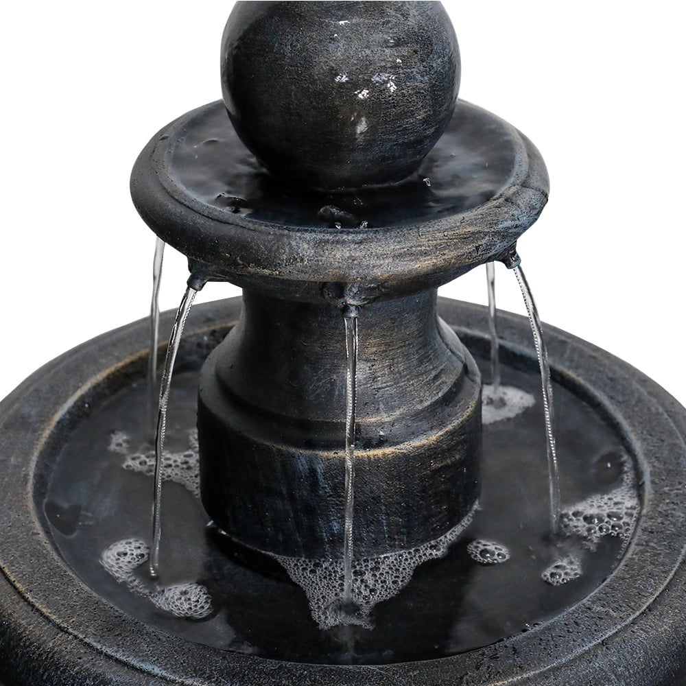3-Tiers Modern Concrete Outdoor/Indoors Floor Fountain - Round Large Outdoor Freestanding Waterfalls Fountains for Garden, Patio, Yard, and Deck Decor
