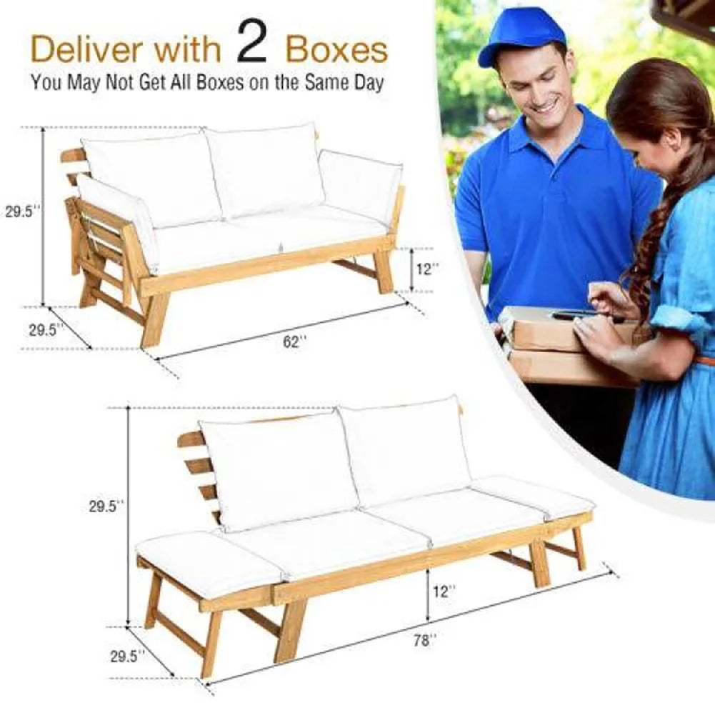 Canddidliike Patio Convertible Solid Wood Sofa with Cushion, Wood Frame Sofa, Sectional Sofa Set Ottoman