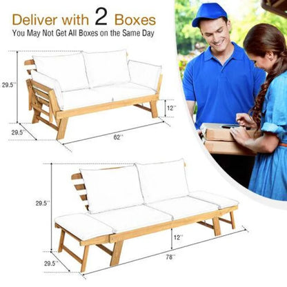 Canddidliike Patio Convertible Solid Wood Sofa with Cushion, Wood Frame Sofa, Sectional Sofa Set Ottoman