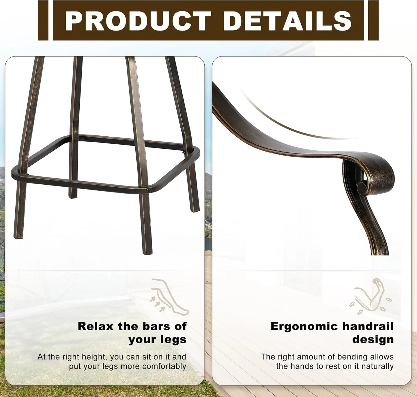 Magic Union Outdoor Cast Aluminum Swivel Bar Stools Set of 2, Patio Height Bartools Chairs, 2 Piece Patio High Dining Bistro Chairs for Garden Backyard (Without Cushion)