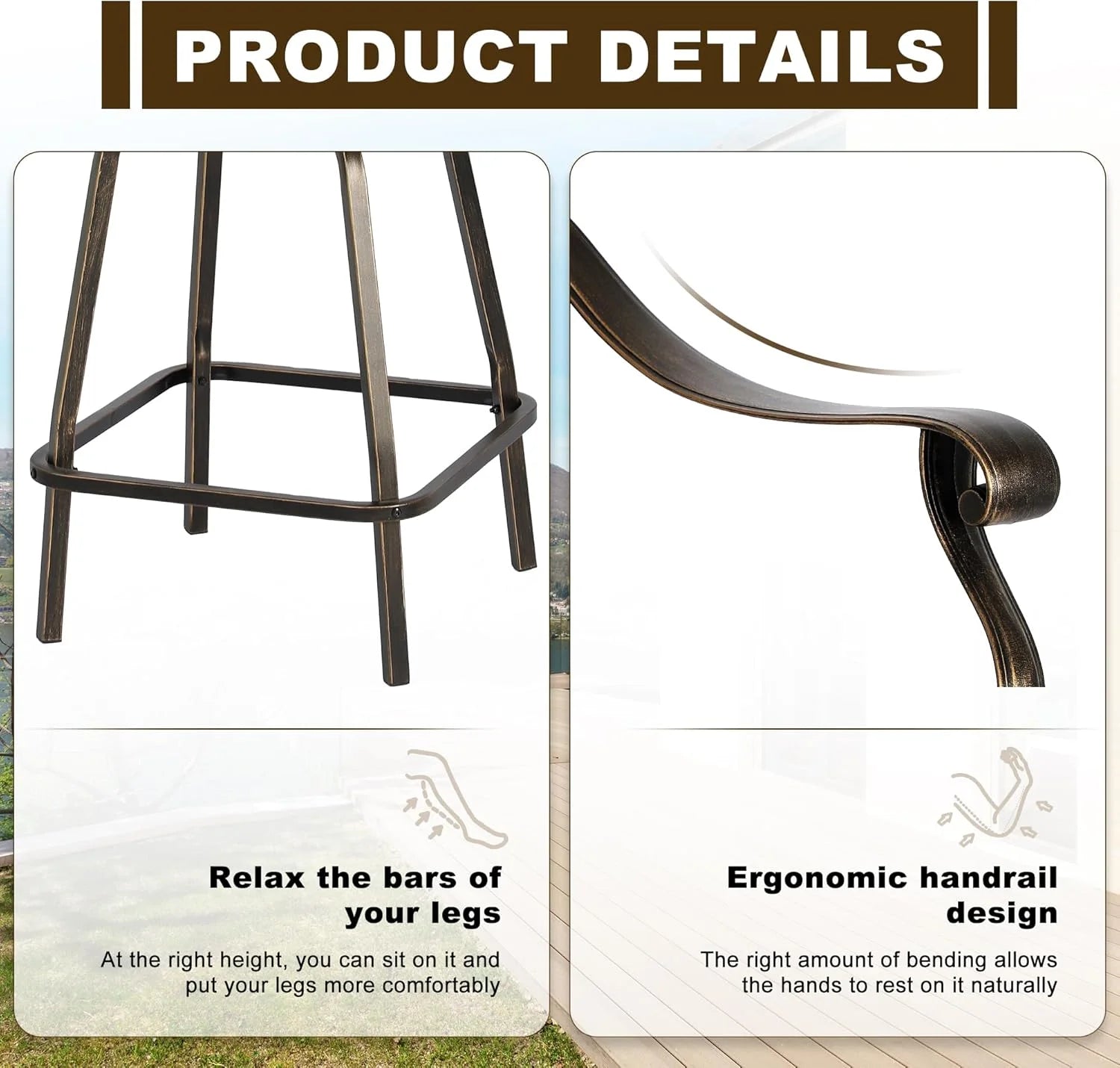 Magic Union Outdoor Cast Aluminum Swivel Bar Stools Set of 2, Patio Height Bartools Chairs, 2 Piece Patio High Dining Bistro Chairs for Garden Backyard (Without Cushion)