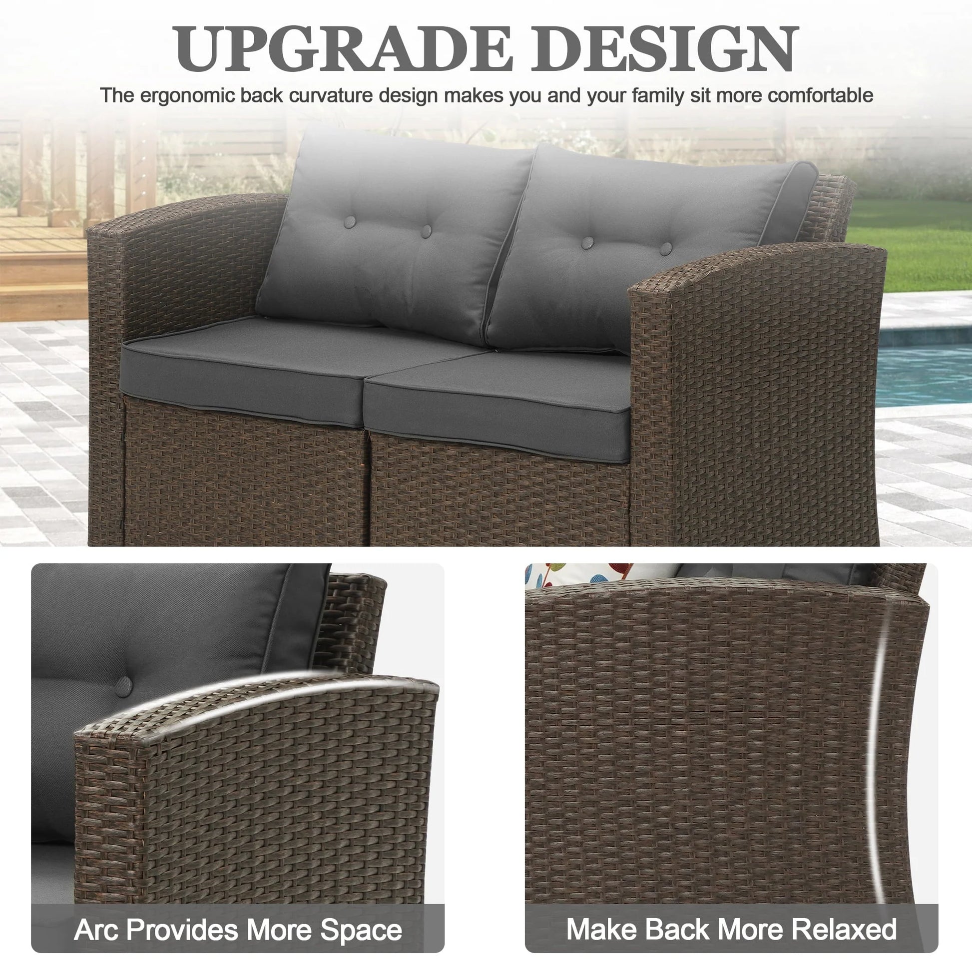Superjoe 2 Pcs Outdoor Patio Furniture Garden Loveseat Wicker Couch,Gray