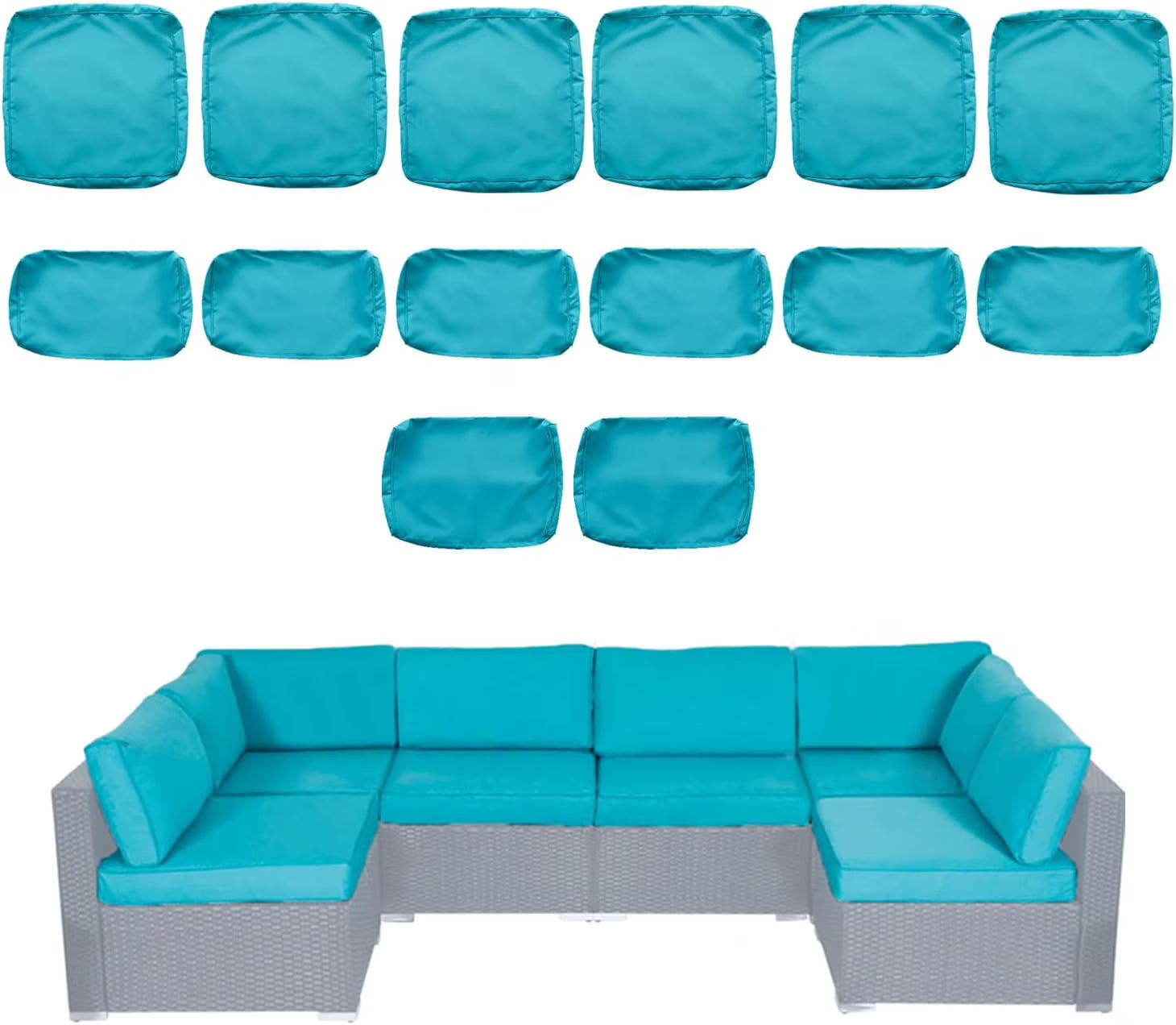 14 Piece Patio Cushion Covers Replacement - Outdoor Couch Cushion Slipcovers with Zipper for Sectional Sofa Furniture Set, Washable Outdoor Covers Only (Turquoise)