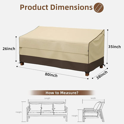 Waterproof Outdoor Couch Cover, 600D Heavy Duty 3-Seater Patio Sofa Cover, 80-Inch Patio Furniture Covers with Large Air Vent (80" x 38" x 35", Brown & Khaki)