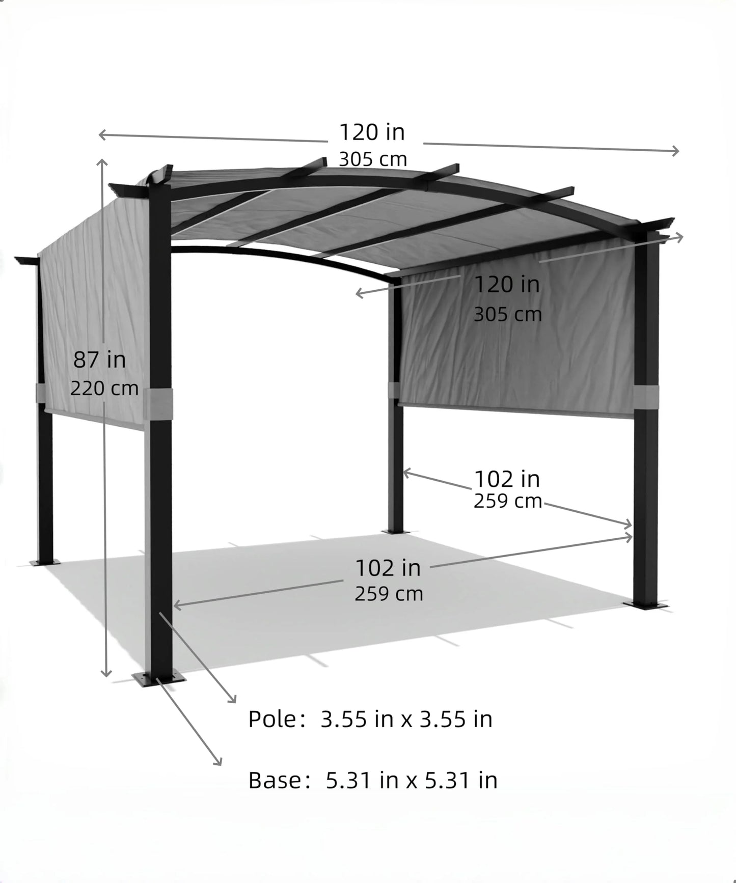 Studyset 10 x 10 Ft Outdoor Arched Pergola,Aluminum Pergola with Retractable Canopy,Arched Style Gazebos,Metal Pergola for Backyard,Lawn, Patios