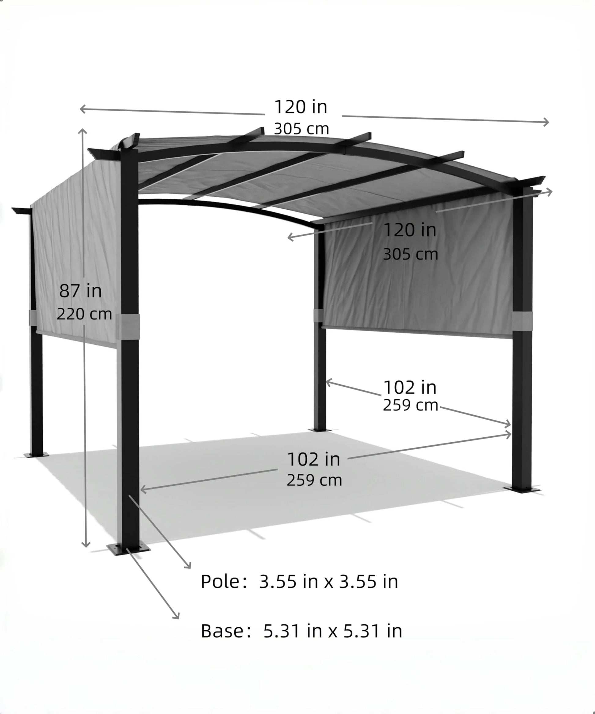 Studyset 10 x 10 Ft Outdoor Arched Pergola,Aluminum Pergola with Retractable Canopy,Arched Style Gazebos,Metal Pergola for Backyard,Lawn, Patios