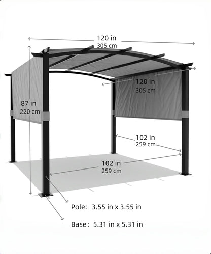 Studyset 10 x 10 Ft Outdoor Arched Pergola,Aluminum Pergola with Retractable Canopy,Arched Style Gazebos,Metal Pergola for Backyard,Lawn, Patios