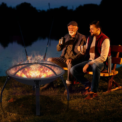 SUNOYAR Fire Pit, 22in Foldable Fire Pits Wood Burning Outdoor Firepit with Spark Screen, Poker for Bonfire Patio Backyard Garden Picnic, Black