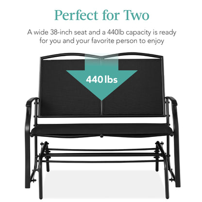 Best Choice Products 2-Person Outdoor Swing Glider, Steel Patio Loveseat, Bench Rocker w/Armrests - Black