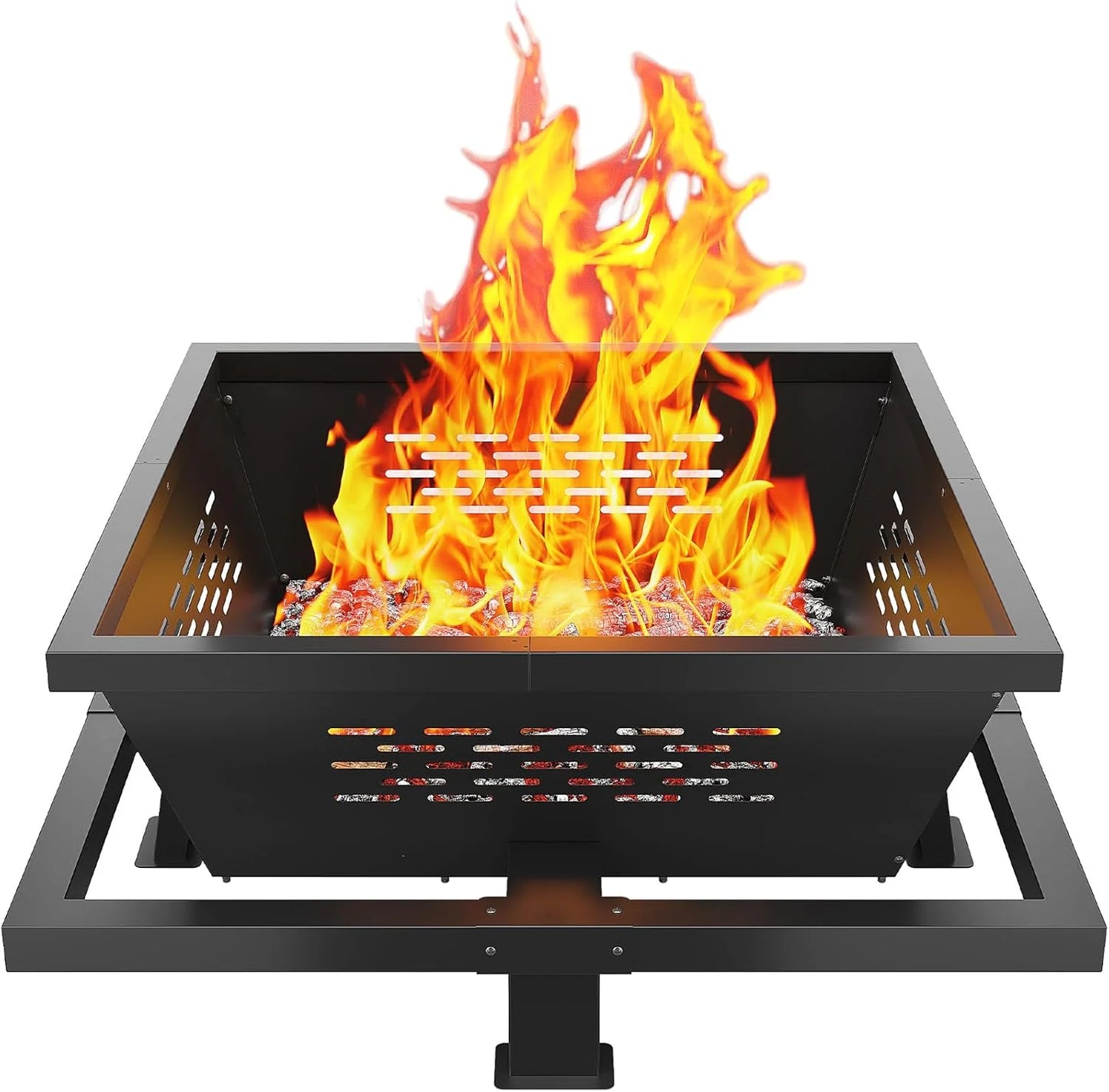 Auhilence large fire pit, 43" Square Outdoor Wood Burning Fire pit with Pocker, Hight Quality Outdoor Fire Pit for Camping, Backyard, Patio, Black